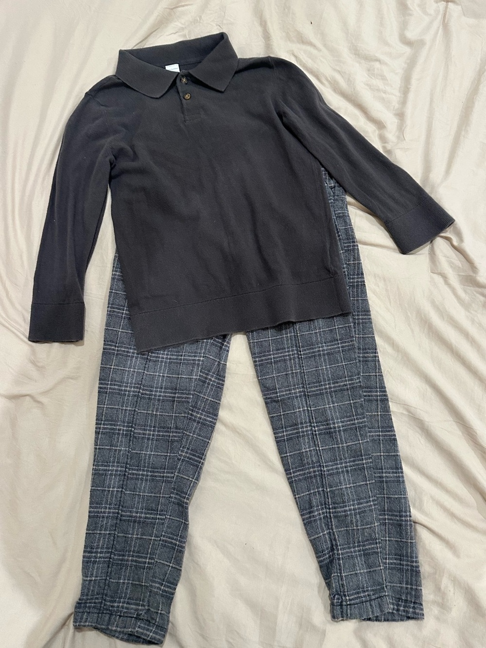 Oshkosh Boys Dark Lightweight Seater and Gray Plaid Pants Set